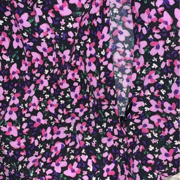 Zara Blouse Women 's Medium Black Pink Ruffle Asymmetrical Floral  Long Sleeve - Picture 10 of 11